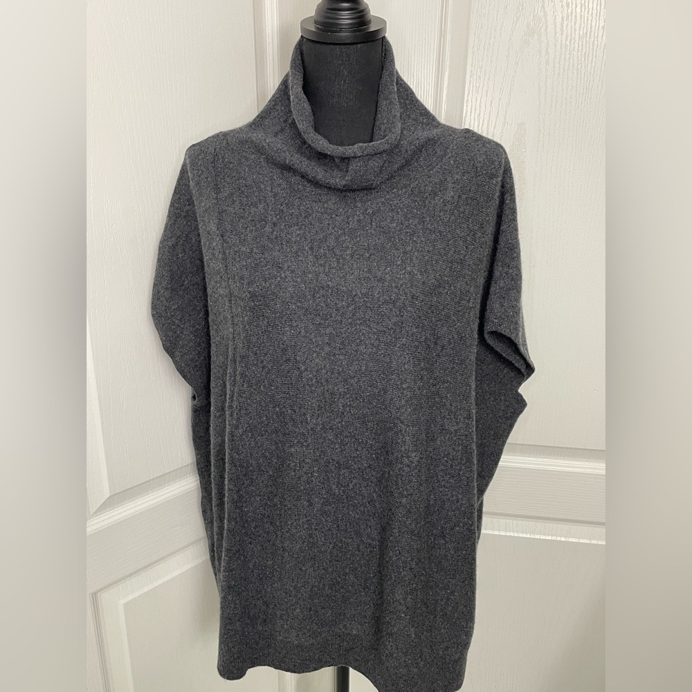 Anthropologie pure cashmere poncho sweater size L dark gray - Picture 7 of 8